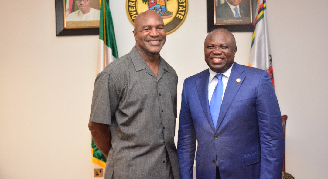 Former world heavyweight boxing Champion Evander Holyfield and Lagos State Governor Akinwunmi Ambode