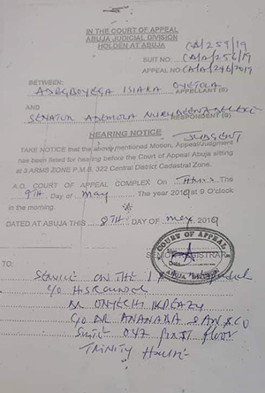 Appeal Court Letter